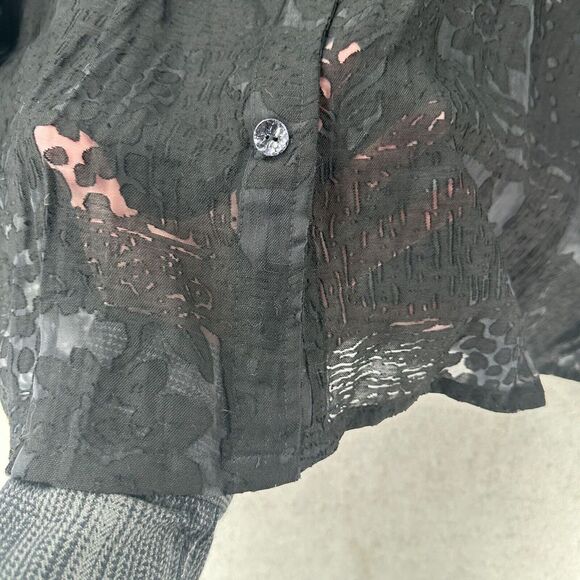 NWT SUSAN GRAVER Blouse Womens 3X Black Burnout Sheer Popover Button Top - Picture 6 of 10